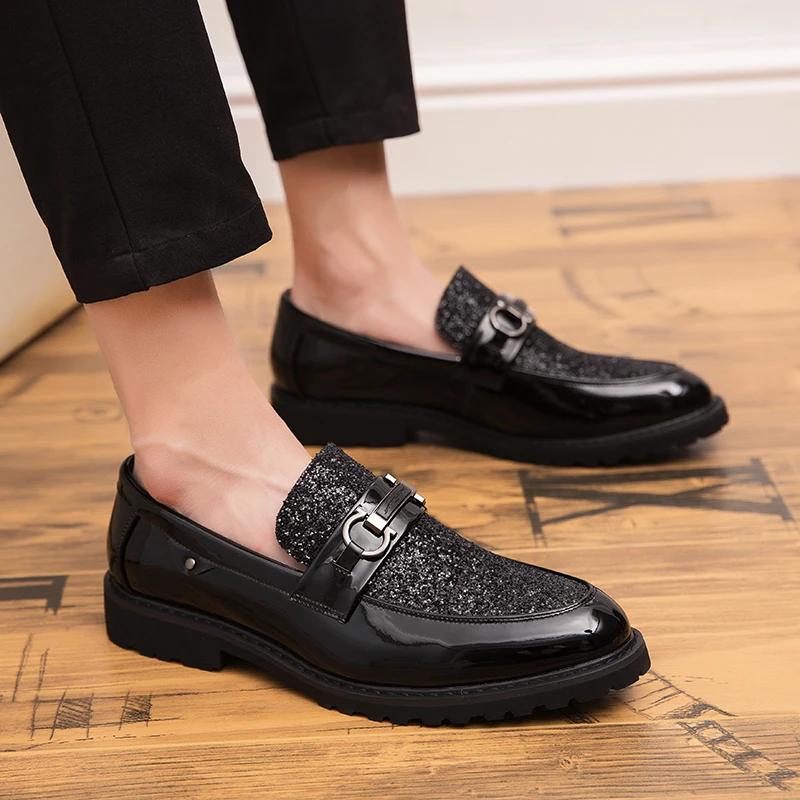 Туфли Bomlight мужские глянцевые лакированная кожа заостренный носок хрустальные