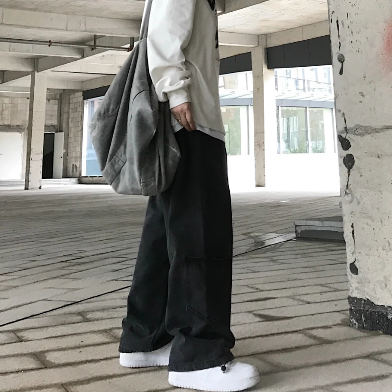 

Women Straight Jeans Autumn Winter Loose Casual Pocket Wide Leg Ulzzang All-match Denim Trousers Trendy Vintage Streetwear Chic
