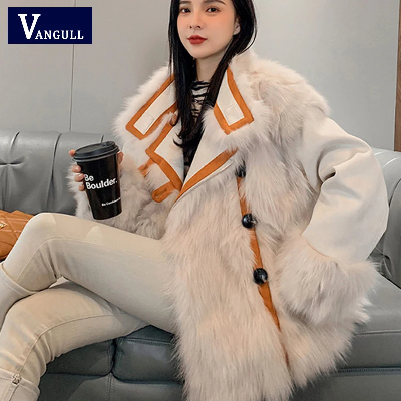 Vangull Fashion Faux Fox Fur Coats Women Winter New Warm Reversible Worn Jacket Female Imitation Fur Coat Loose Thick Outwear