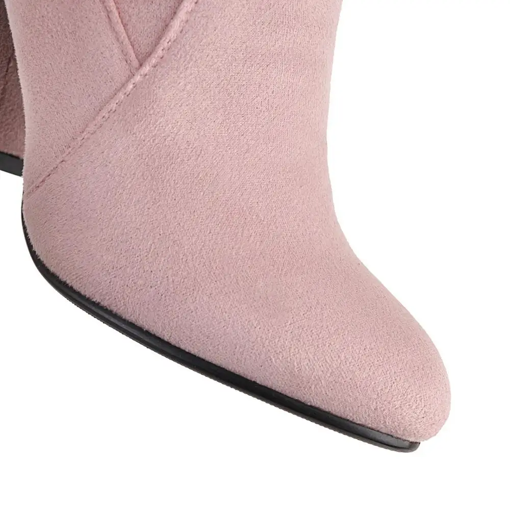 

Original Intention Stylish Knee High Boots Woman Pointed Toe Pink Flock Boots Chunky Heels Elegant Shoes Woman Plus Size 3-16