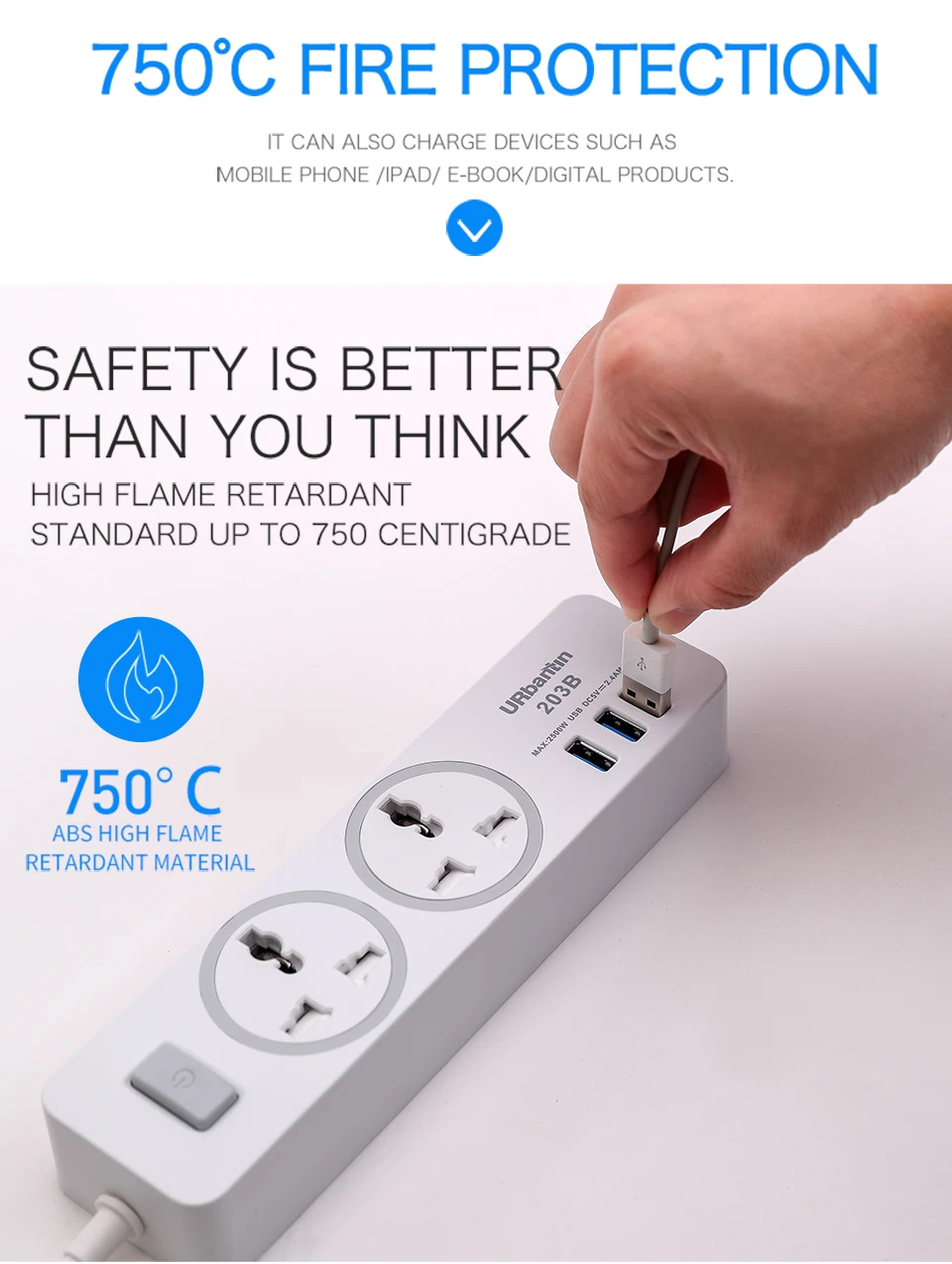 Urbantin 2AC& 3 USB общий переключатель сетевой шнур USB розетка Смарт гнездо для шнура удлинителя Универсальная Розетка с вилкой Великобритании