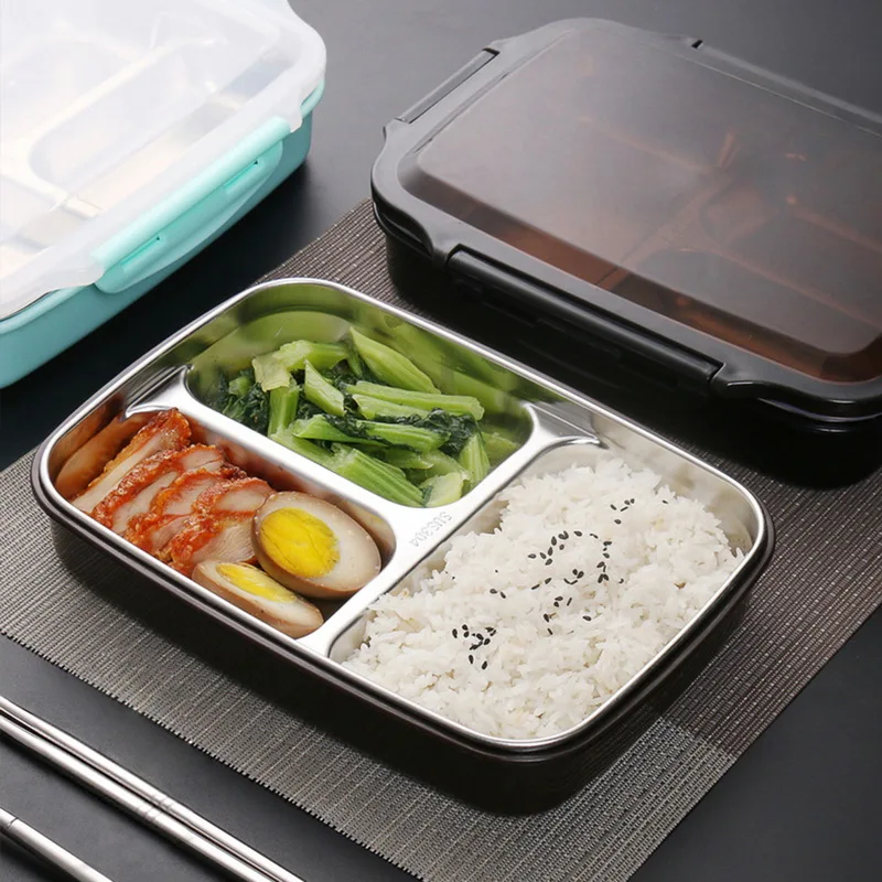 3 отсека ланч бокс Microwavable термальная Bento коробка из нержавеющей стали Портативный для пикника офиса школы еды контейнер