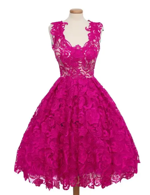 Vestido De Novia Robe de Mariage Короткие свадебные платья длиной до середины икры милые свадебные платья с поясами кружевные свадебные платья - Цвет: fushia