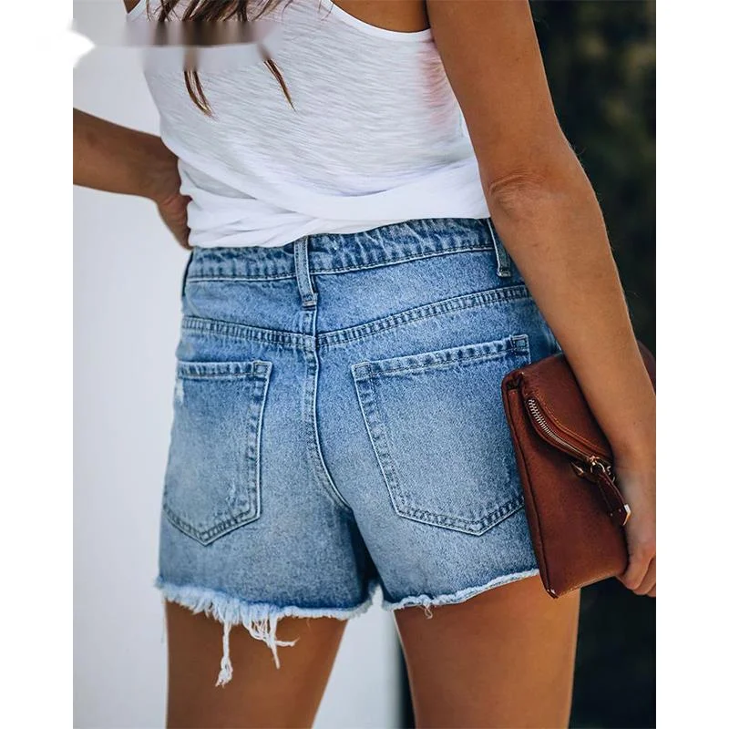 

Women Ripped & Repaired Denim Shorts High Waist Bodycon Distressed Hole Bottoms