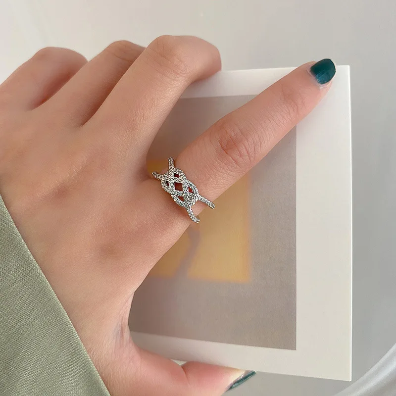 

Geometric diamond open double layer cross ring Korean trendy fashion ring simple temperament jewelry women