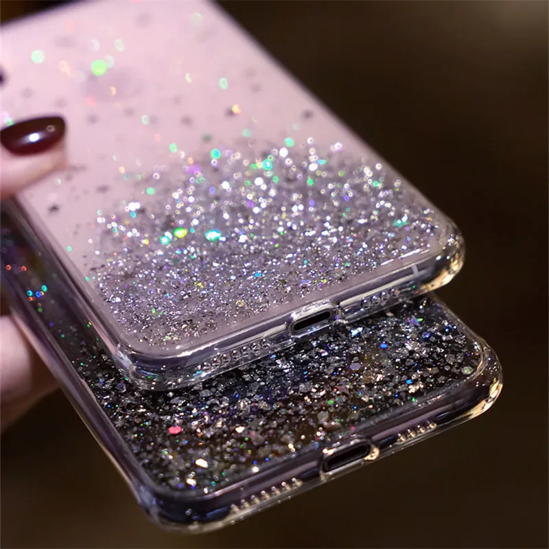 Чехол для Huawei P40 Lite P30 Pro P20 P Smart 2020 2019 Y6S Y8P Y5P Y6P Mate 20 прозрачный с блестками |