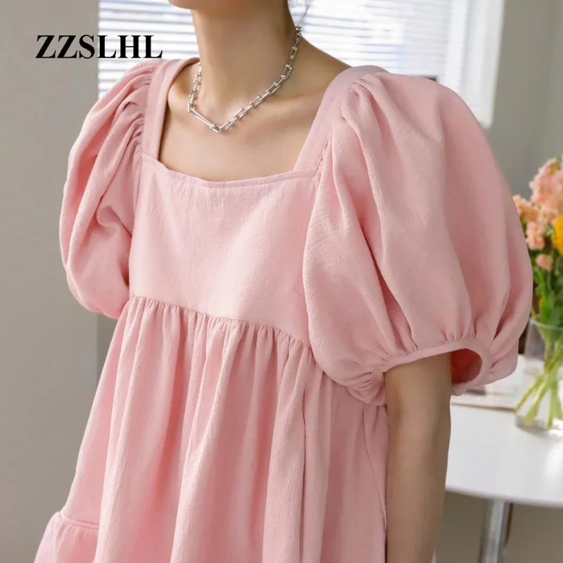 

2020 New Summer Women Vintage Loose High Waist Slim Was Thin Elegant Square Collar Puff Sleeve Maxi Dress ZA4359