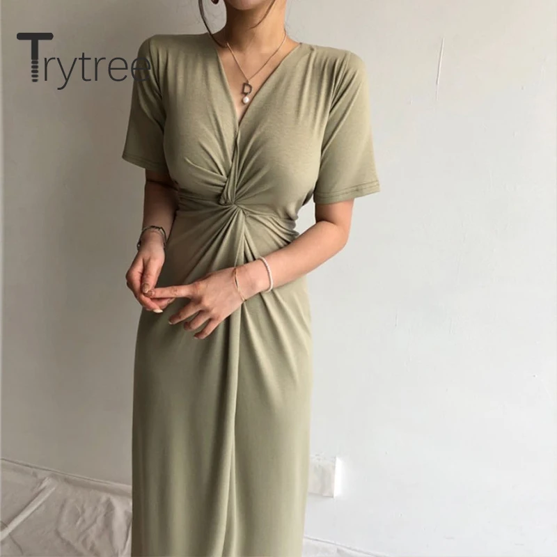 Trytree 2020 летнее женское платье повседневное с v-образным вырезом А-силуэта