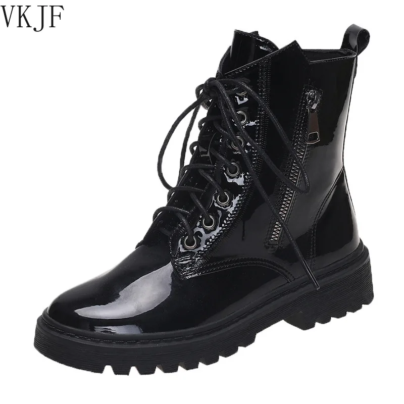 

Women Ankle Boots Ladies Leather Shoes Female Chunky Heel Thick Bottom Platform Zip Black Solid High Top Warm Pu Fashion Vintage