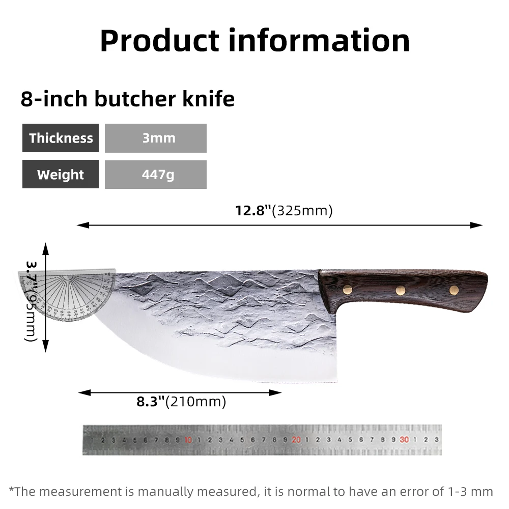 

Kitchen Knife Chinese Chef Stainless Steel Butcher Meat Chopping Cleaver Vegetable Cutter Sharp 8Inch Knife Outdoor Cooking Tool