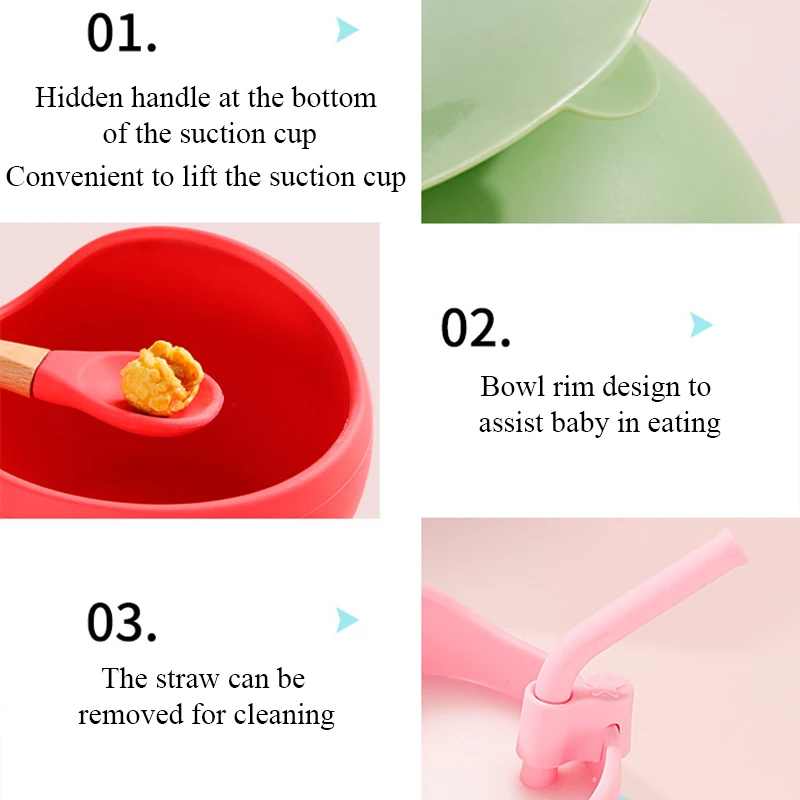 Taz&oacute;n de alimentaci&oacute;n de beb&eacute; de silicona, vajilla impermeable, cuchara, vajilla antideslizante, platos de silicona sin BPA para plato de beb&eacute;-4