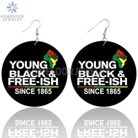 somesoor young black free ish since 1865 inspire wooden drop earrings juneteenth design loops dangle jewelry for women gifts