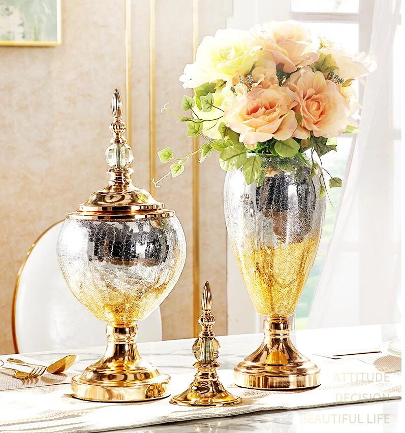 Современная роскошная витражная ваза с треснувшим льдом украшения домашняя