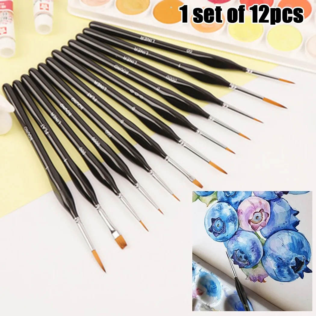 

12 PCs/Set Memory Miniature Paint Brushes Set Fine Hand Painted Thin Hook Line Pen Art Supplies Drawing For Watercolor Painting
