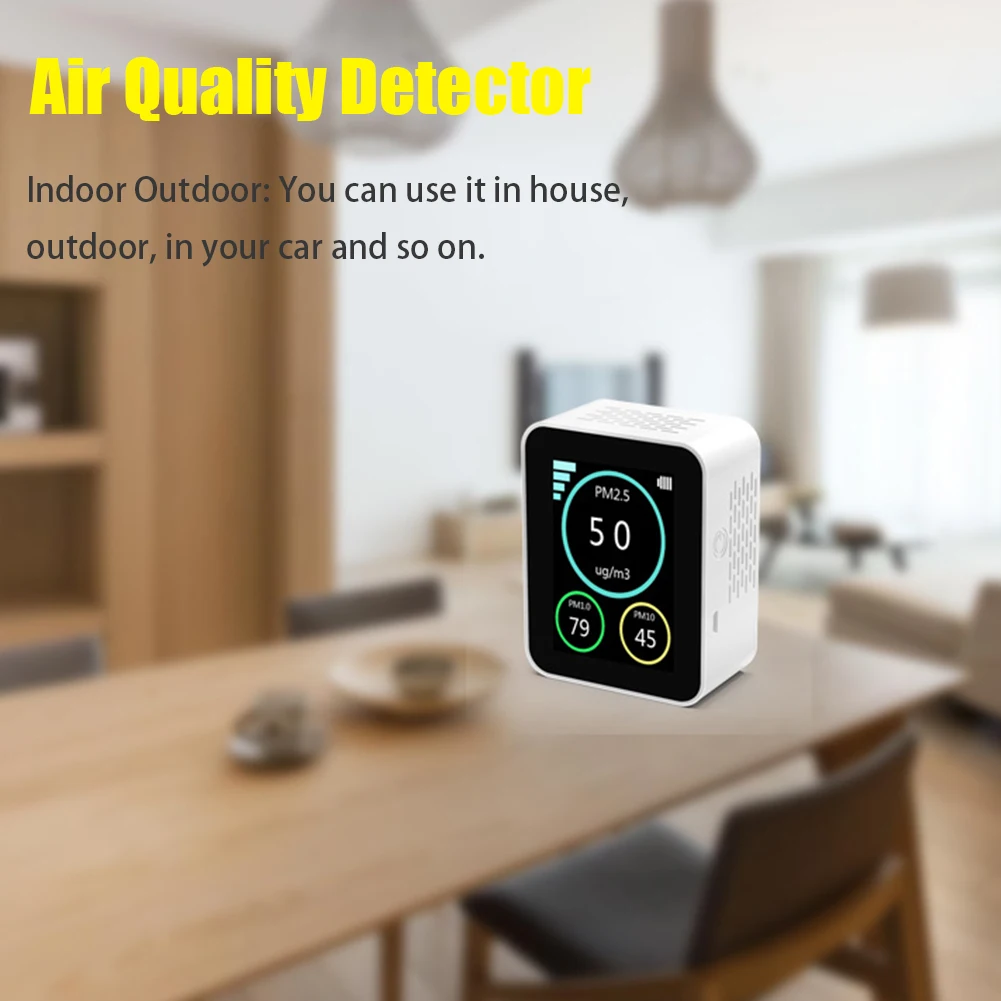 

Indoor Outdoor Analyzer Home Office Air Quality Detector Testing High Sensitive Accurate PM2.5 PM1.0 PM10 USB Charging Digital