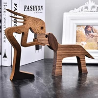 handmade wooden sculpture dog figurines craft wood home decoration for engraved home office shelf gift natural
