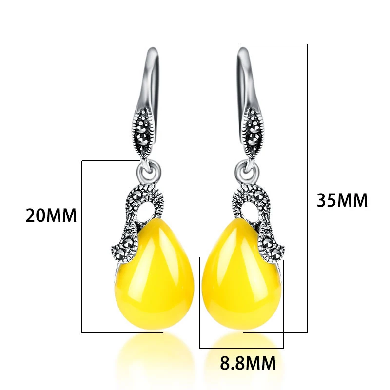 Серьги подвески женские из серебра 100% пробы с халцедоном и