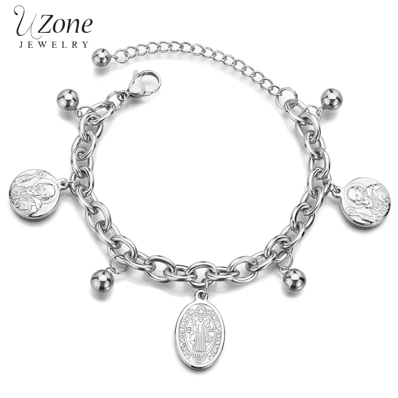 UZone религиозный Титановый стальной с Иисусом Кулон Браслет Регулируемые круглые