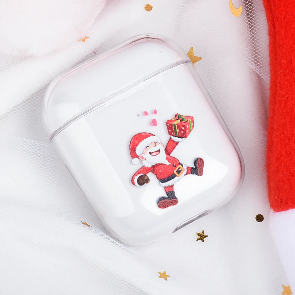 Merry Рождественская елка корпусы гарнитурные для Apple Airpods Мода Санта Клаус чехол для Air Pods прозрачный жесткий чехол для ПК