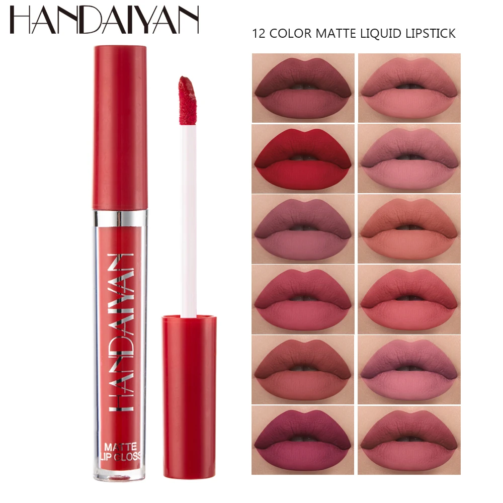 

HANDAIYAN 12 Colors Matte Lipstick Liquid Moisturizer Waterproof Lasting Nonstick Cup Lip Cosmetics