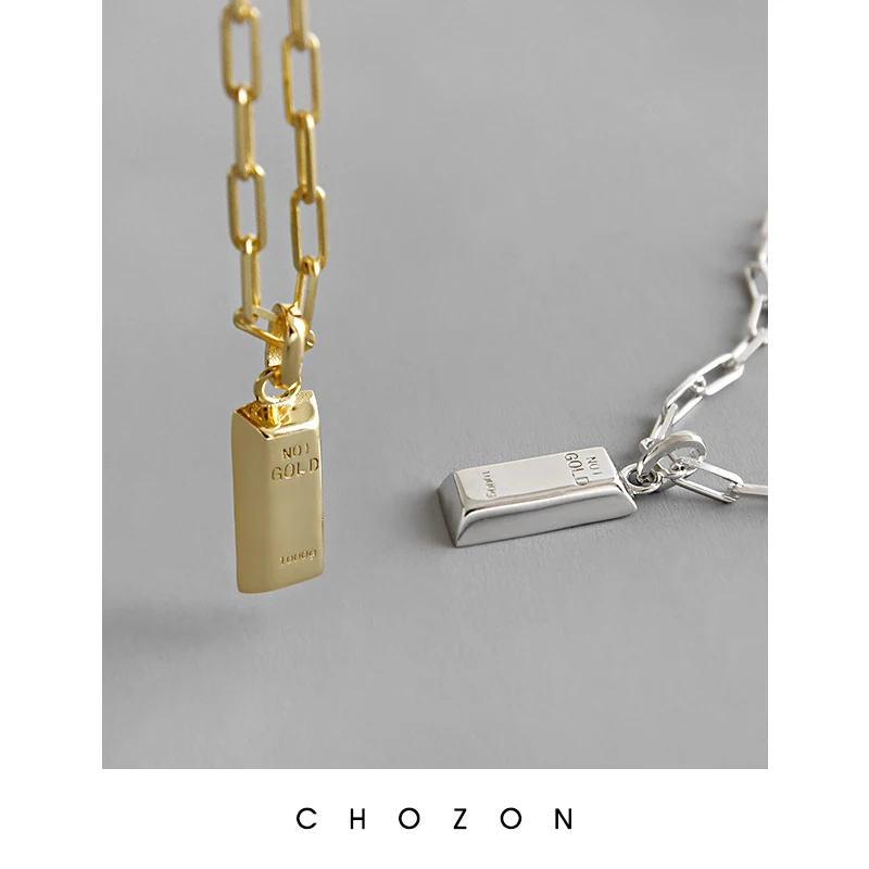 Цельного Золотой кирпич подвесной S925 стерлингового серебра Цепочки и ожерелья Ins