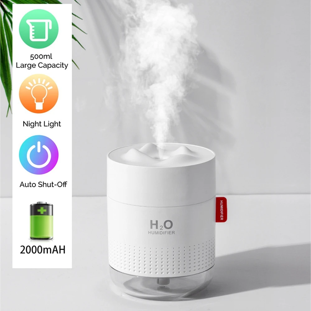 Rechargeable Mini Humidifier,2000mAh Battery or USB Operated, 500ml Water Tank Warm Light, for Car,ravel,Office,Desktop gagets