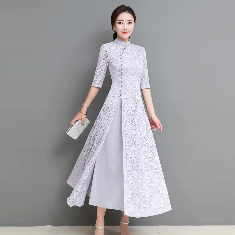 Новинка осени 2018 винтажное женское платье китайский стиль Ретро кружево Cheongsam