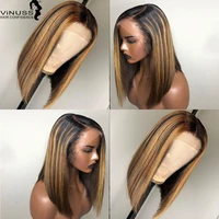 honey blonde highlight color 1b427 bob wig 13x4 short bob lace frontal human hair wigs pre plucked brazilian remy hair vinuss
