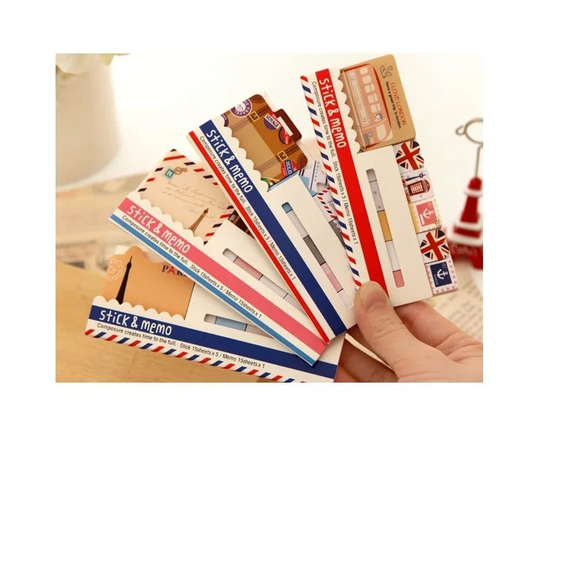 4pcs Vintage stick& memo sheets sticker Travel London bus Paris tower Post paper note it marker Stationery office School A6511