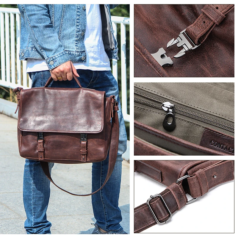 CONTACT'S Casual Men Bag Genuine Leather Briefcase Male Business Laptop Bags High Quality Messenger Bag Tote Handbags Bandolera