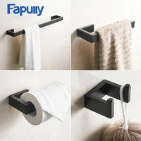 fapully matte black hardware set wall mount bathroom accessories single towel bar robe hook paper holder hardware pendant g124