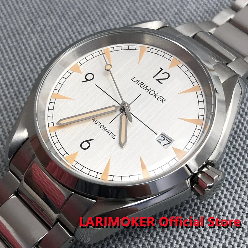 

LARIMOKER/без логотипа, новый белый циферблат, бриллиантовые полированные автоматические мужские часы, 24 камня NH35A Move Men t