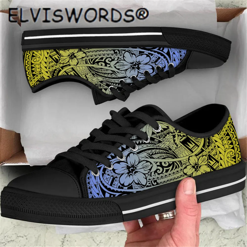 

ELVISWORDS/Женская парусиновая обувь с градиентными полинезийскими полосками; Новинка 2020 года; Осенняя прогулочная обувь с вулканизированной п...