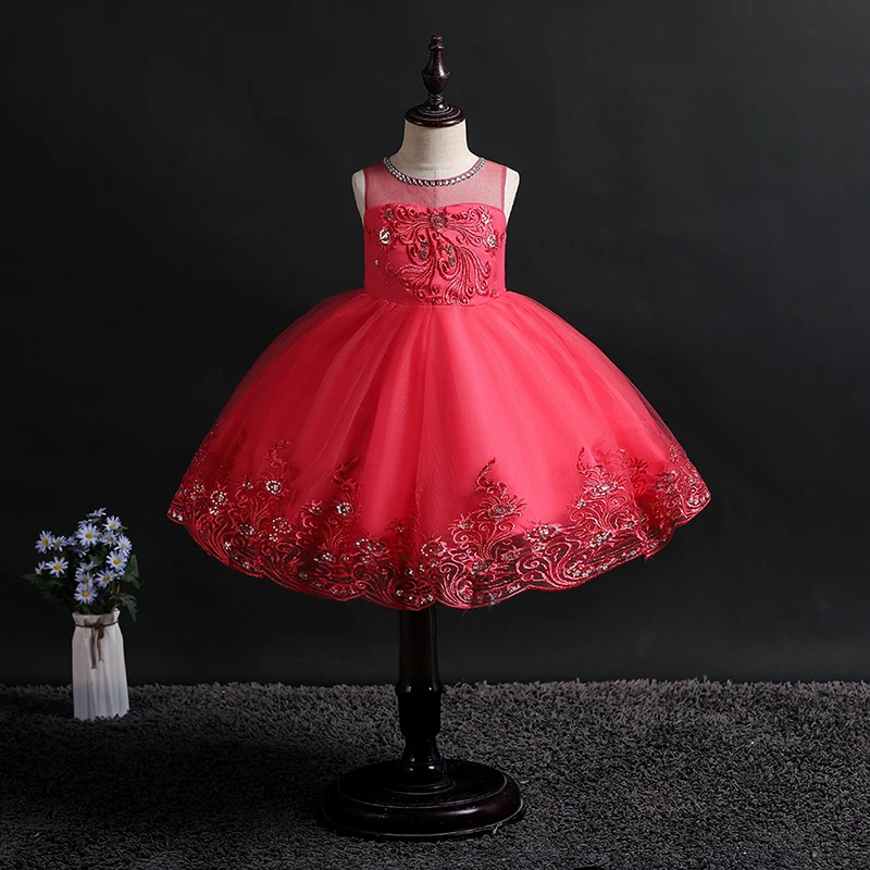 Белое кружевное платье с цветами для девочек детское свадебное вечернее