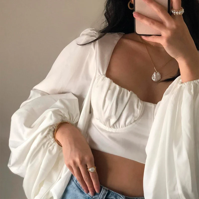 Женская Сексуальная Блузка с открытой спиной длинным рукавом-фонариком