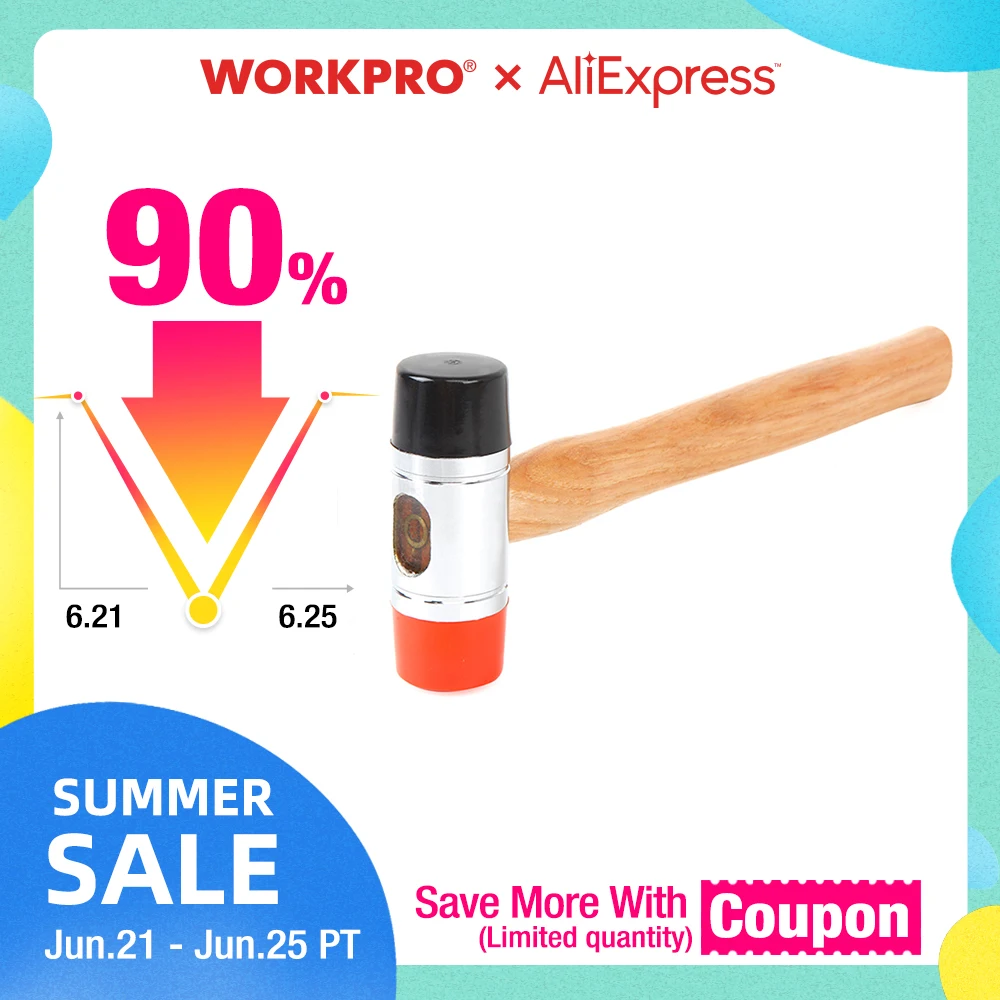 WORKPRO 35mm Rubber Hammer Wood Handle Double-face Dead Blow Mallet | Инструменты