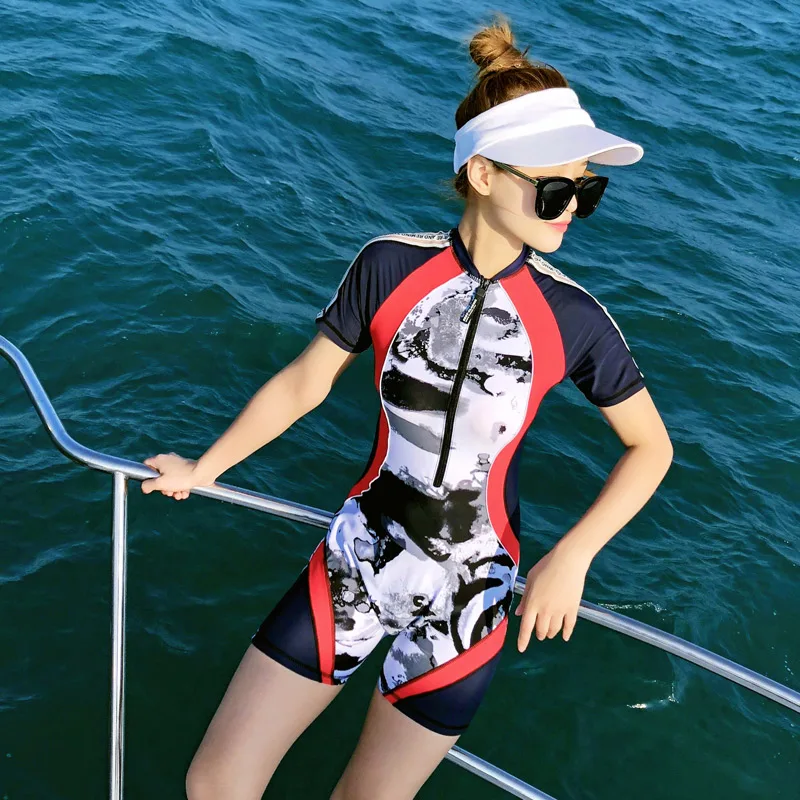 Женский спортивный топ цельный купальник одежда для серфинга боди с короткими