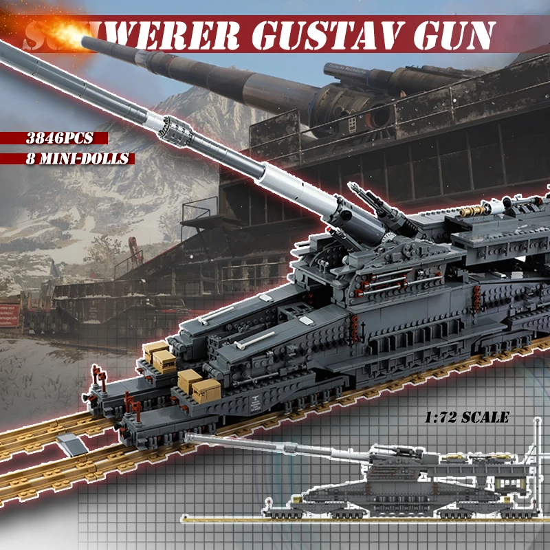 

3846 шт. строительные блоки пистолет Густава 2 мировая война Militray Танк оружие Дора пушка модели блоков игрушки для детей Подарки