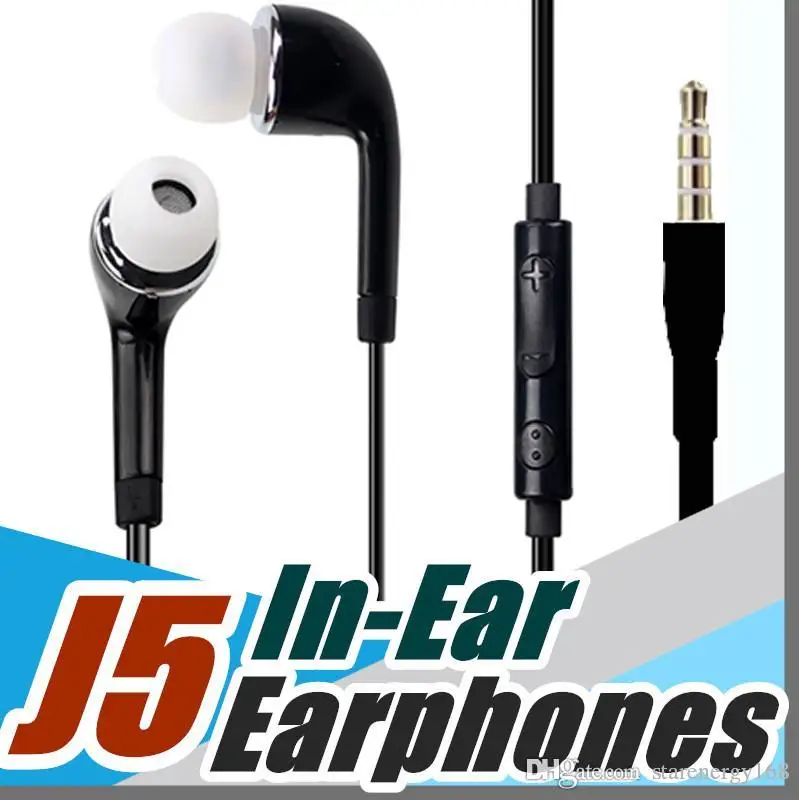 

2PCS Wired J5 Headsets In-Ear Earphones Headphone Volume Control With Mic For Samsung Galaxy S6 S4 Xiaomi Huawei Smart Phones