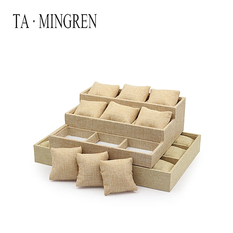 

Низкая цена Лен Дисплей лоток ювелирных изделий, Декоративные ювелирные изделия лоток с подушкой