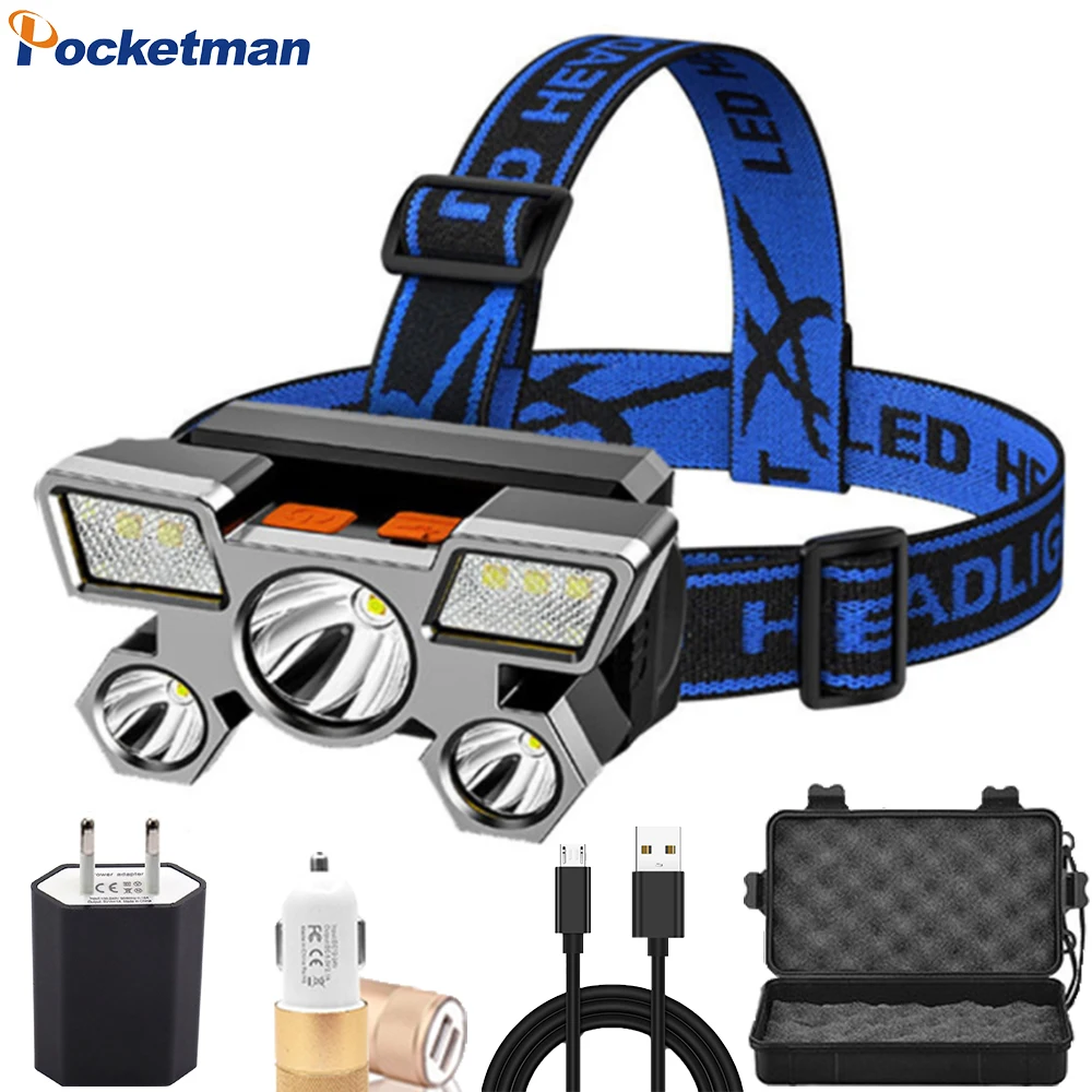 

Drop Shipping 5LED With Built-in 18650 Battery USB Rechargeable Portable Flashlight Lantern Headlamp Outdoor Camping Headlight