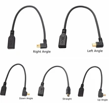 25CM Gold-plated 3A 90 Degree Up Down Left Right Angled Mini USB 5Pin Male To USB Type-C Female Data