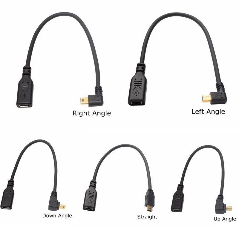 Кабель для зарядки и передачи данных Mini USB 25 см позолоченный 3 А 90 градусов вверх