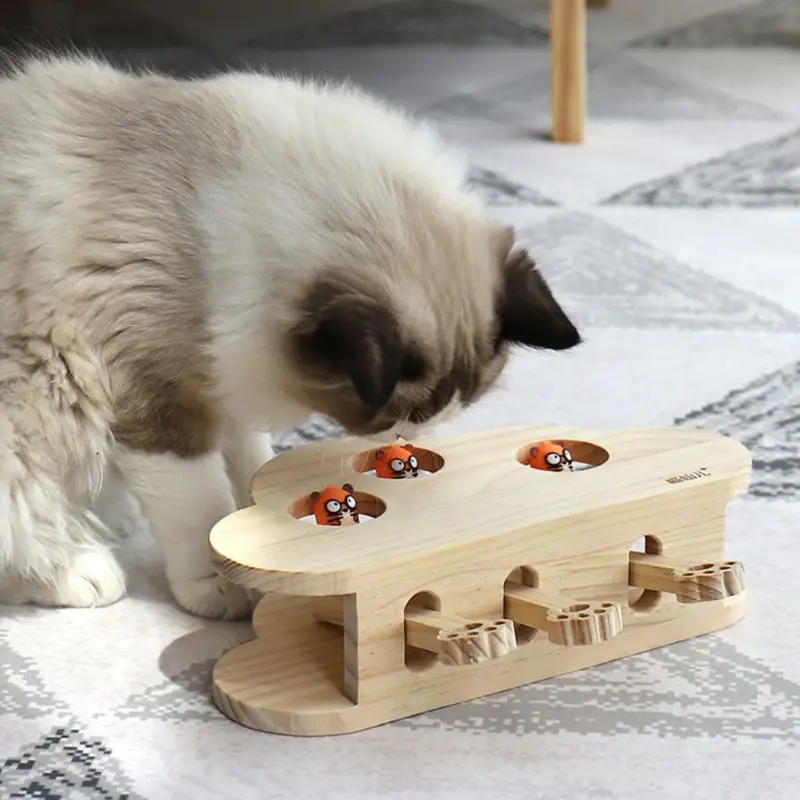 

Solid Wood Cat Puzzle Toy Interactive Funny Cat Hunting Hamster Stick Toys Pet Supplies