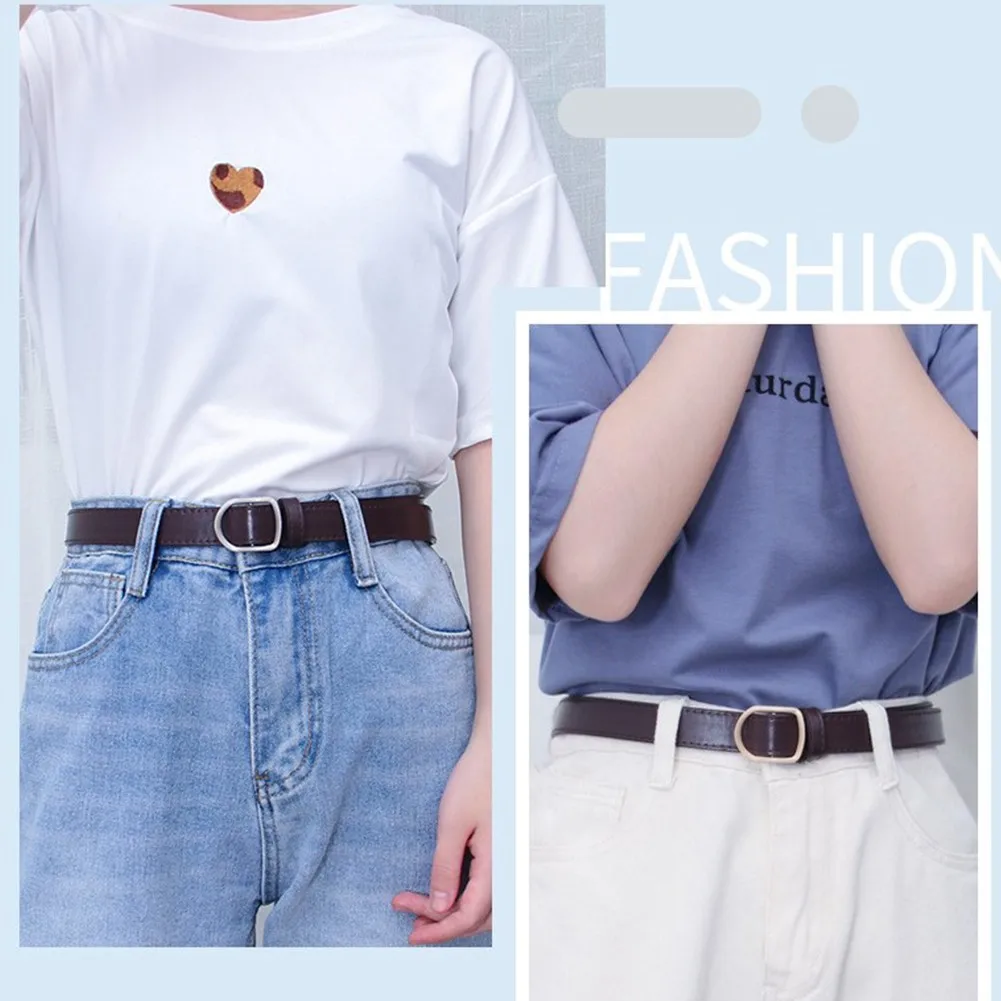 

Women Leather Belt Fashion Round Metal Buckle Female Leisure Dress Jeans Wild Without Pin Strap All-match Lady Adjustable Belts