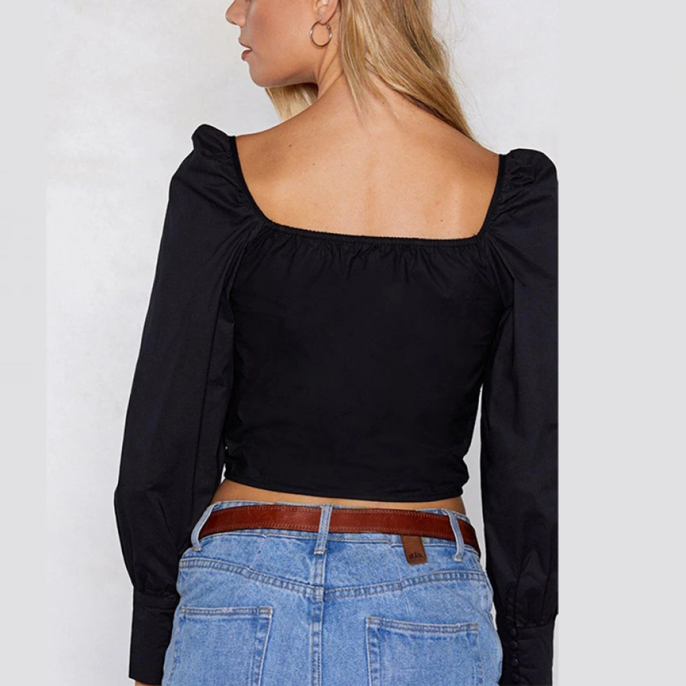 Женская Осенняя футболка облегающая квадратный воротник тройники сексуальные