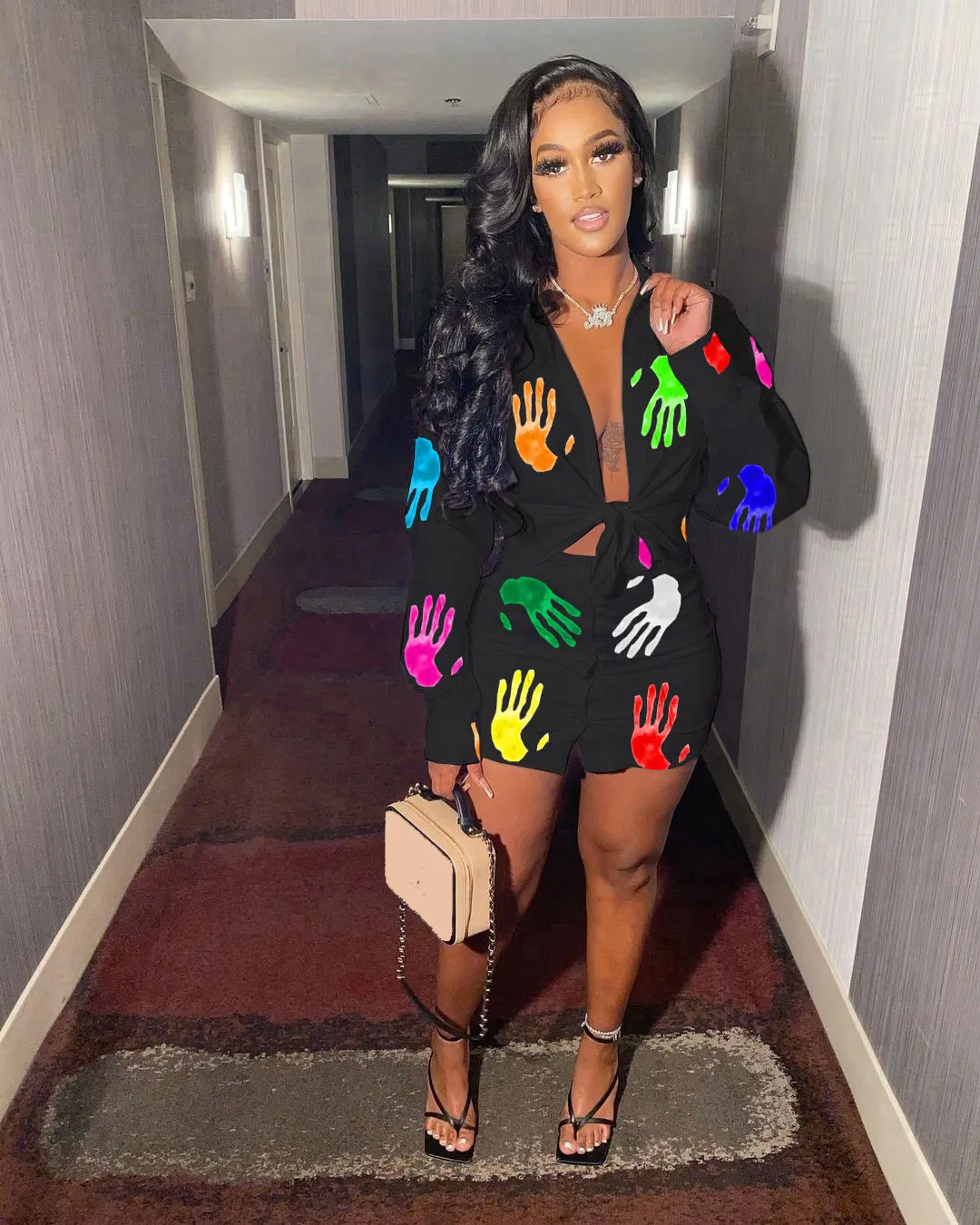 Женская Повседневная юбка-рубашка на пуговицах с принтом