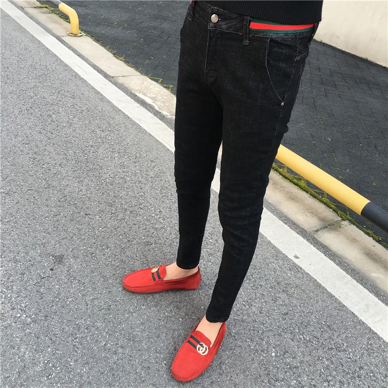 

wholesale 2021 Fashion korean streetwear Cowboy denim men jeans slim fit stretch trousers leg school students pants man