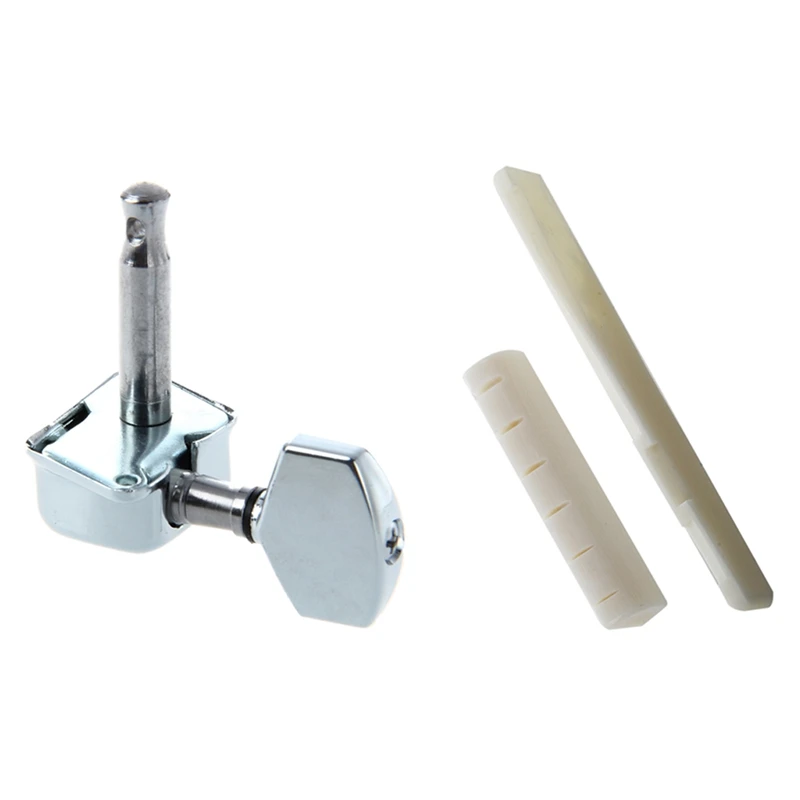 

1 Set Semiclosed Guitar String Tuning Pegs Tuners Machine Heads 3L + 3R & 2 Pcs Guitar Strings Pillow Bone Bridge