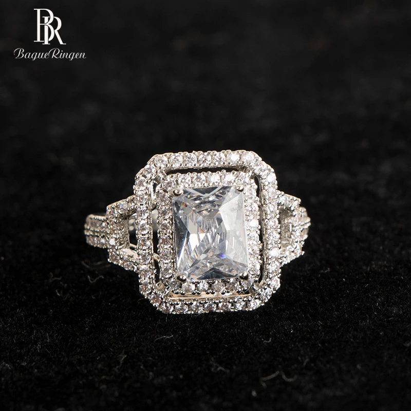 

Begua Ringen Classic 925 Sterling Silver Ring With 5A zircon gemstone Cushion Engagement Wedding Ring for Women Bridal Jewelry